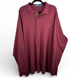 Ralph Lauren Men 3X Maroon Polo Shirt 100% Cotton Long Sleeve Preppy Classic